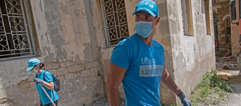 On 8 August 2020 in Beirut, Lebanon, UNICEF personnel and partners join efforts with local residents to clean up the streets in the areas most devastated by the massive explosion that took place on 4 August.